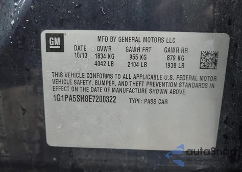 2014 Chevrolet Cruze Ls Auto z USA, uszkodzony, nr VIN 1G1PA5SH8E7200322